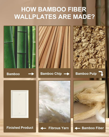2-Pack Single Blank Wall Plate, Durable Natural Bamboo Fiber Wall Plate Cover,Light Almond 1 Gang