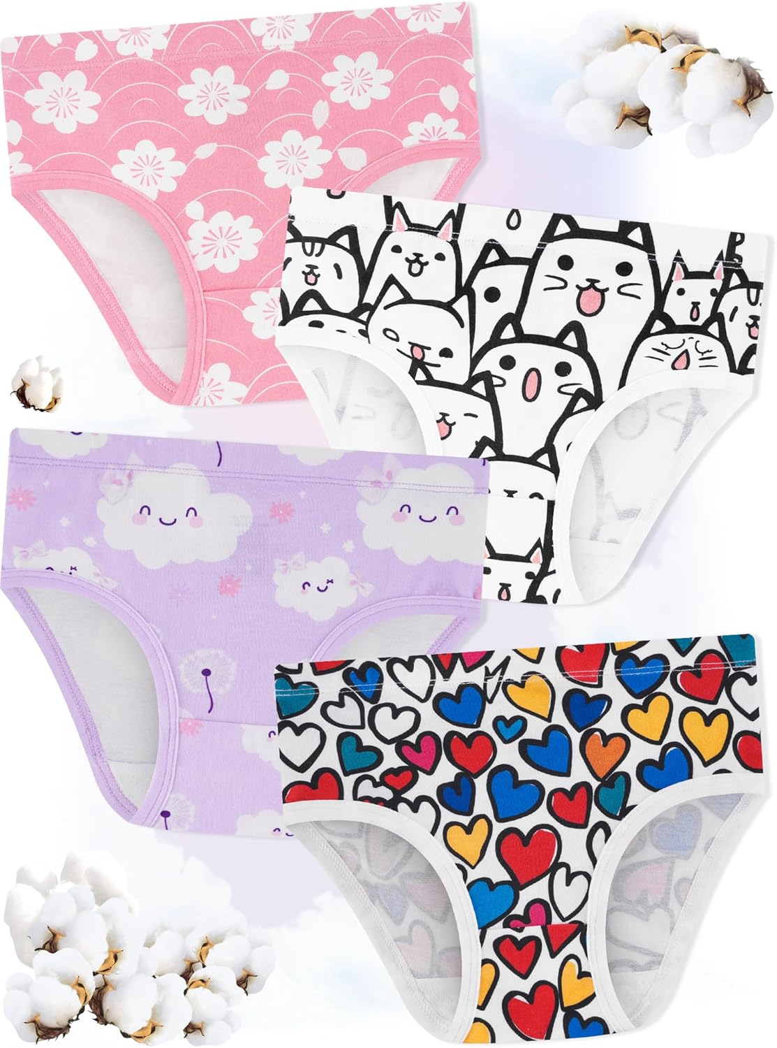 Girls' Underwear,Soft Cotton Tagless Panties for Toddlers' & Little Kids Comfort,Breathable