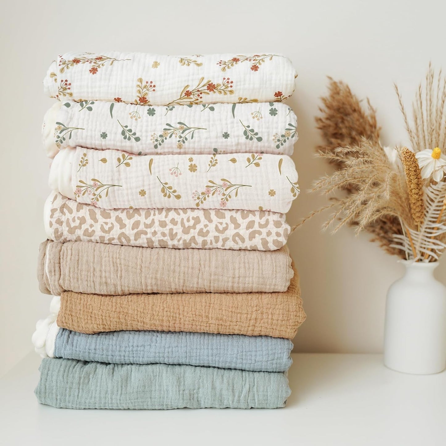 Konssy Baby Blankets for Unisex Boys Girls, Super Soft Nursery Minky Blankets with Muslin Cotton