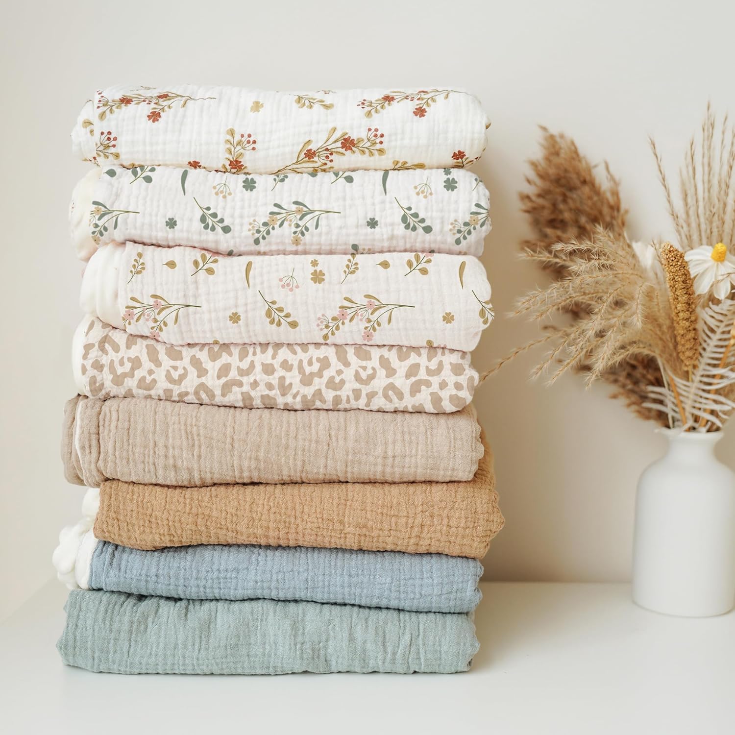 Konssy Baby Blankets for Unisex Boys Girls, Super Soft Nursery Minky Blankets with Muslin Cotton