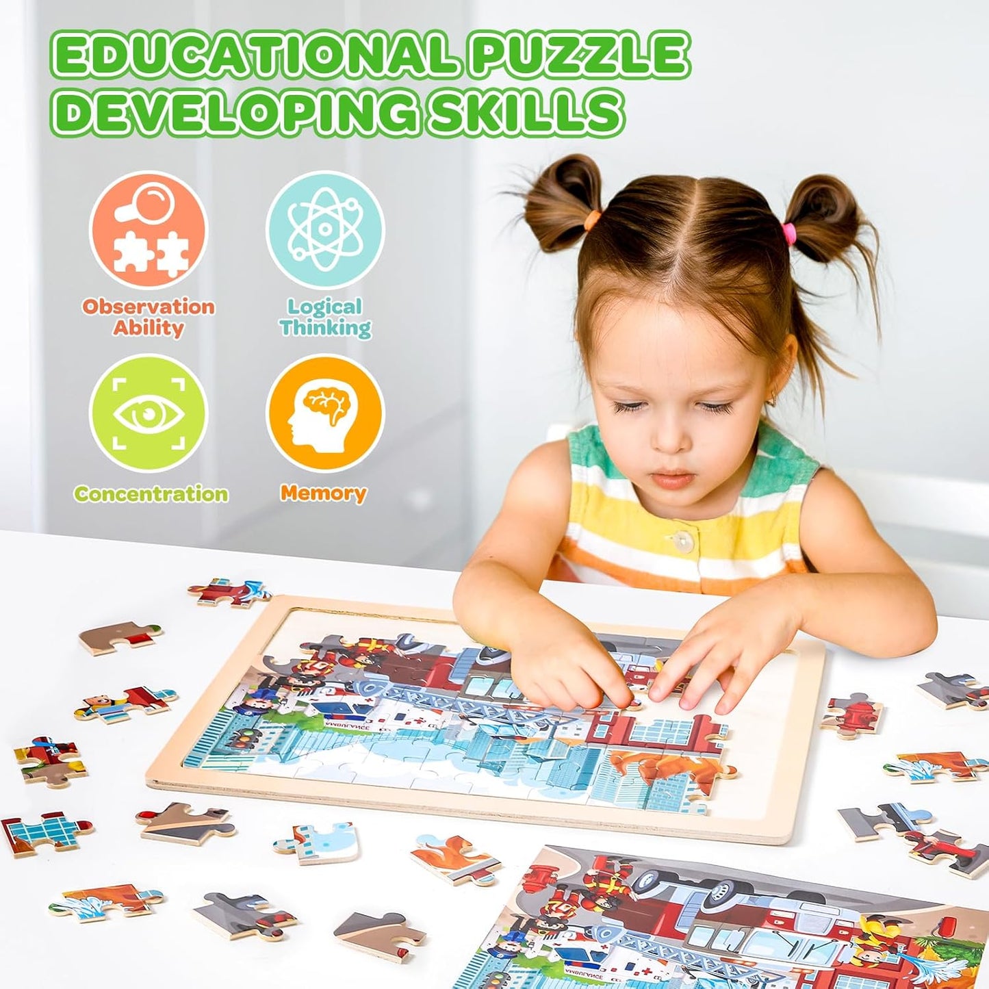 Wooden Puzzles for Kids Age 3 4 5 Year Old, 6 Pack 60 Pcs Toddler Jigsaw Puzzles for Girl Boy