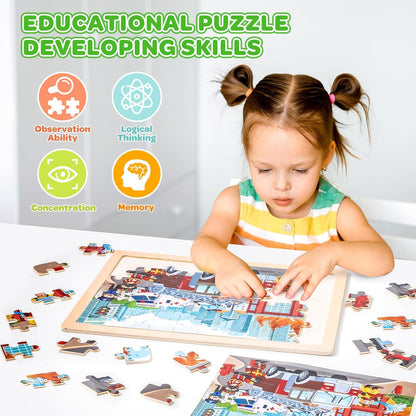 Wooden Puzzles for Kids Age 3 4 5 Year Old, 6 Pack 60 Pcs Toddler Jigsaw Puzzles for Girl Boy