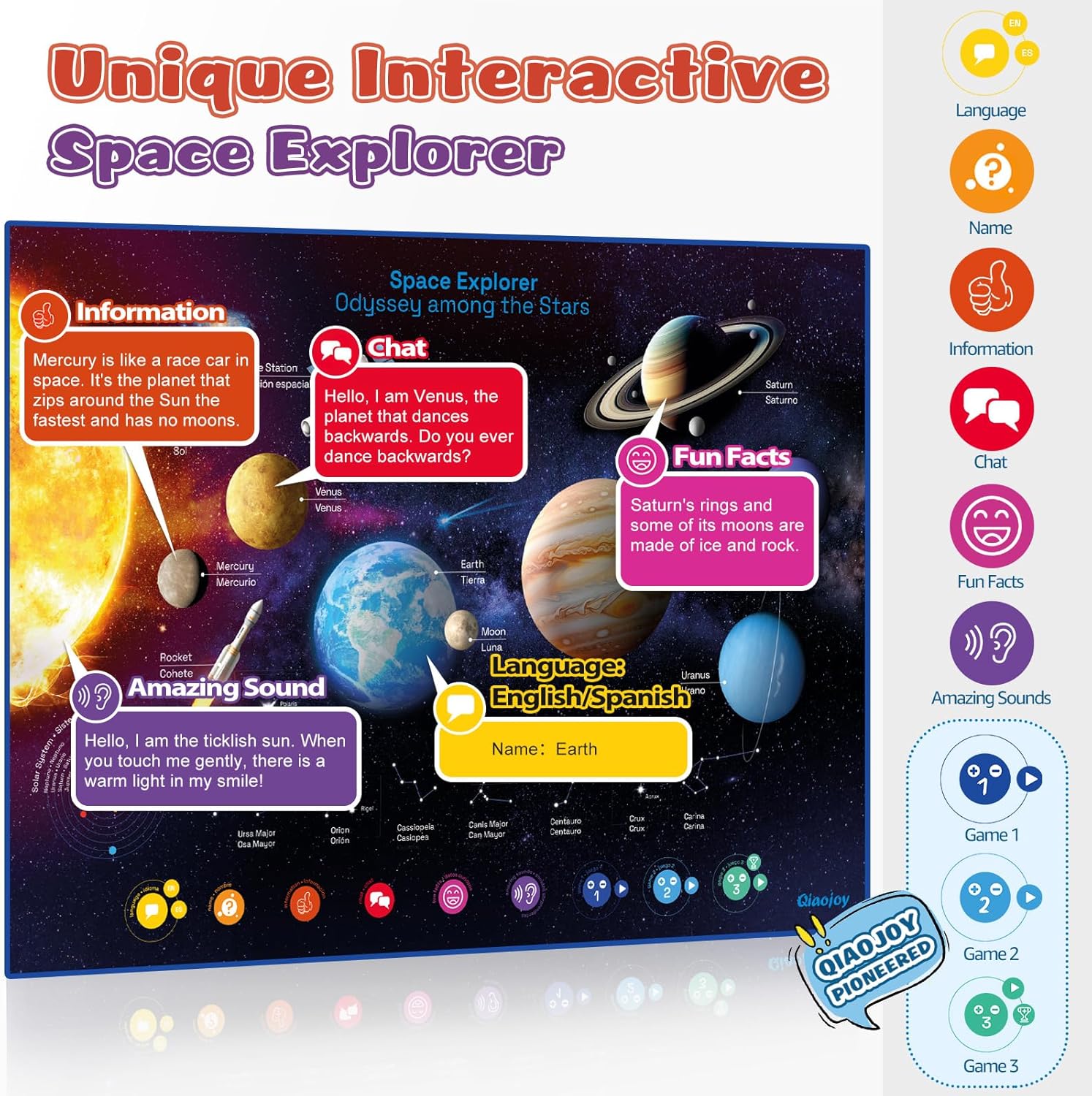 Bilingual Interactive Solar System Poster for Kids – Educational Talking Space Poster for Kids Aged