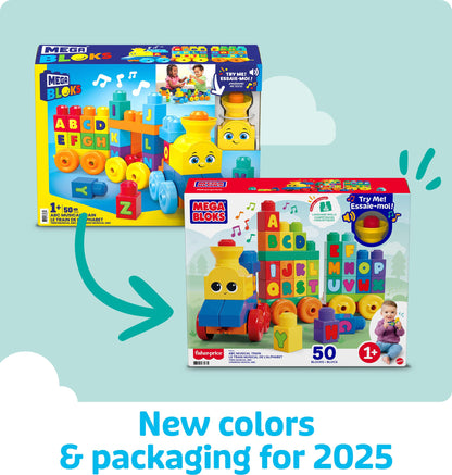 MEGA BLOKS First Builders Toddler Building Blocks Toy Set, ABC Musical Train with 50 Pieces, Music