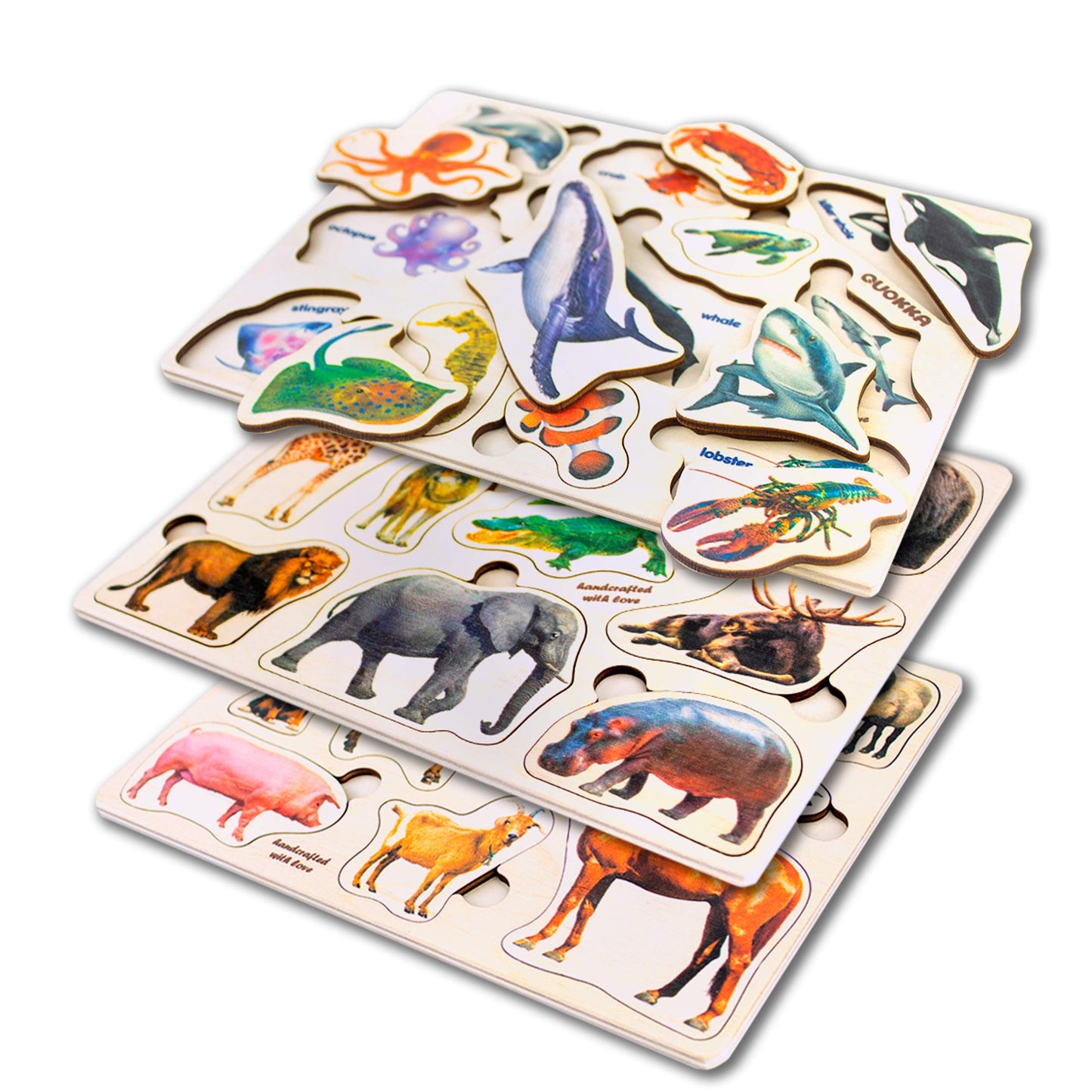 Wooden Puzzles for Toddlers 1-3 - 3 Montessori Kid Puzzles Ages 2-4