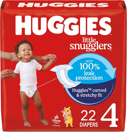 Huggies Size 4 Diapers, Little Snugglers Baby Diapers, Size 4 (22-37 lbs), 22 Count, Packaging May