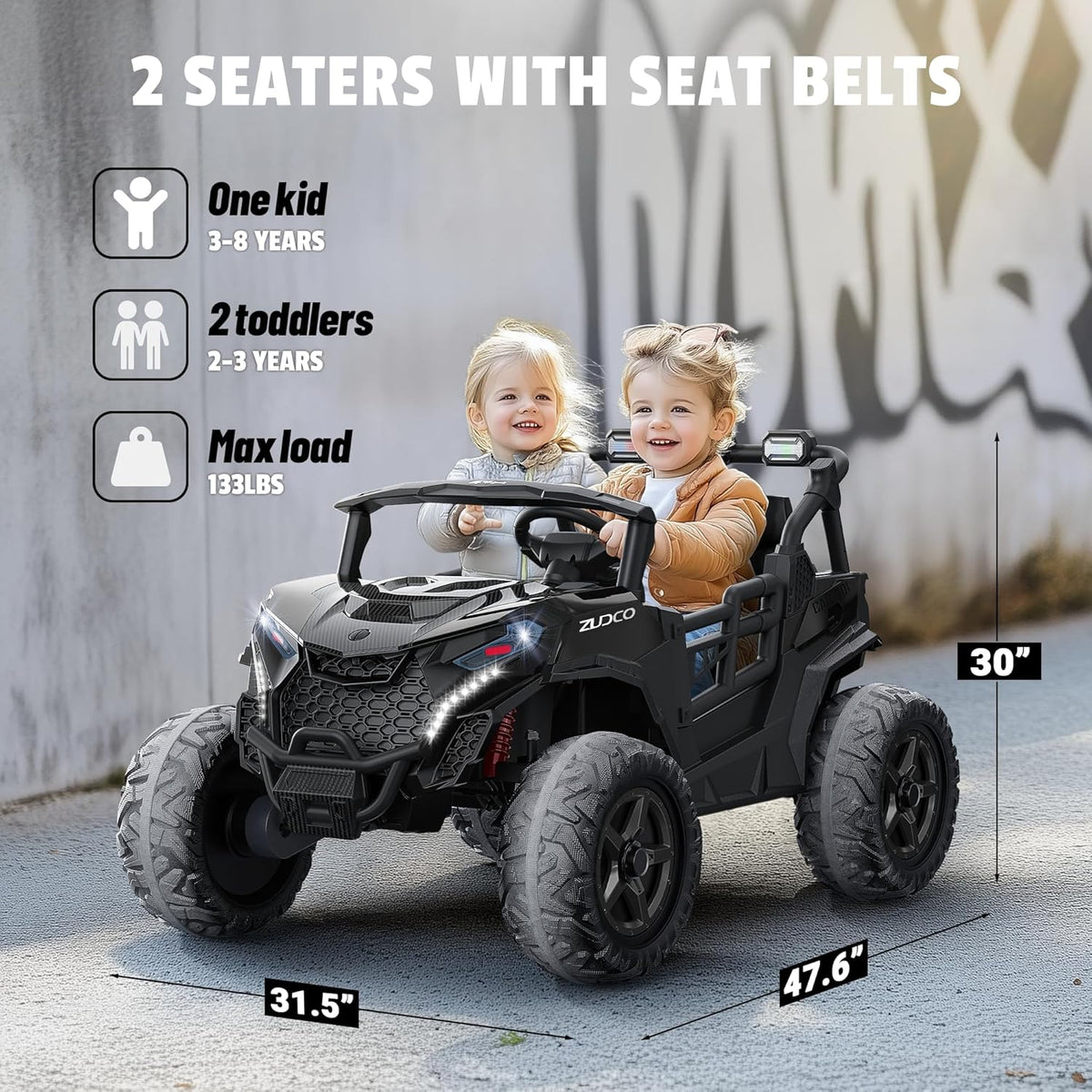 24V 2 Seater Ride on Car Truck, 4x200W, EVA Tires, 4WD/2WD, Rainbow Lights, Remote Control, Shock