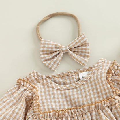 Douhoow Infant Baby Girl Plaid Romper Baby Sweatshirt Romper Ruffle Festival Clothes Fall Winter