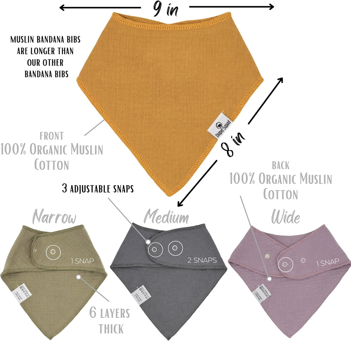 DiaperSquad's Baby Bibs for Drooling and Teething, Bibs for Boys, Baby Girl - Solid Cotton Baby