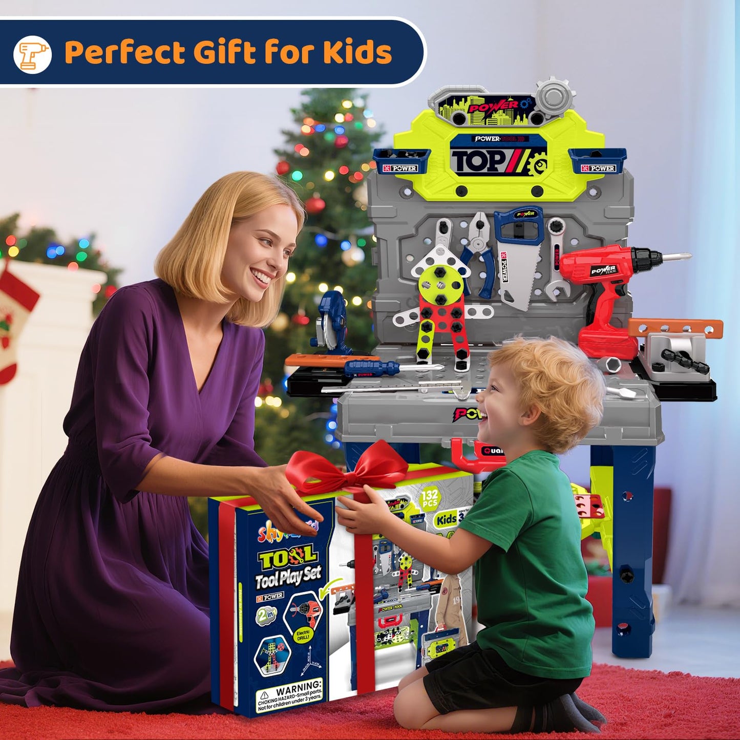 Kids Tool Bench with Electric Drill, Toddler Tool Set for Boys Ages 3-5 6-8