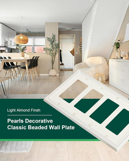 2-Pack Quad Decorator Outlet Cover Plate, Light Almond Pearls Decorative Switch Plates Covers