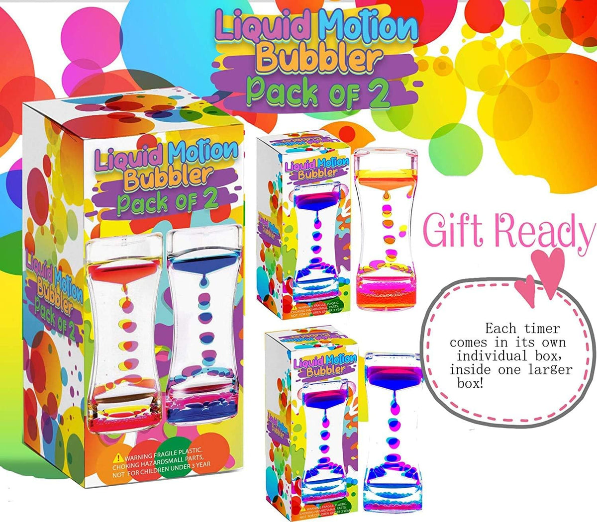 Liquid Motion Bubbler Sensory Timer, 2 Minute – Big Calming Sensory Bubble Toy for Kids with Autism