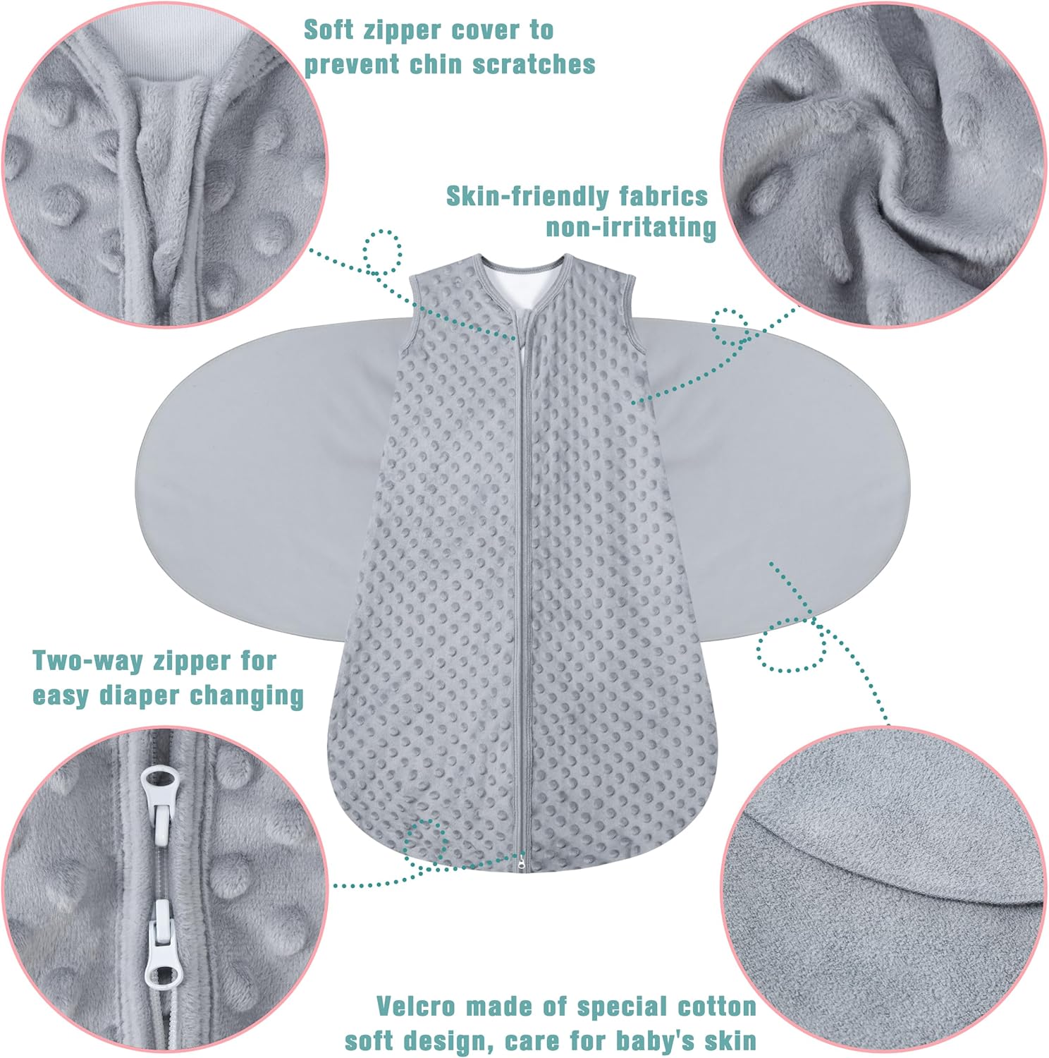 Fleece Newborn Sleep Sack Baby Swaddle,3-Way Adjustable Wearable Blanket,2 Pack Fleece Swaddling