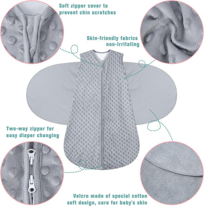 Fleece Newborn Sleep Sack Baby Swaddle,3-Way Adjustable Wearable Blanket,2 Pack Fleece Swaddling