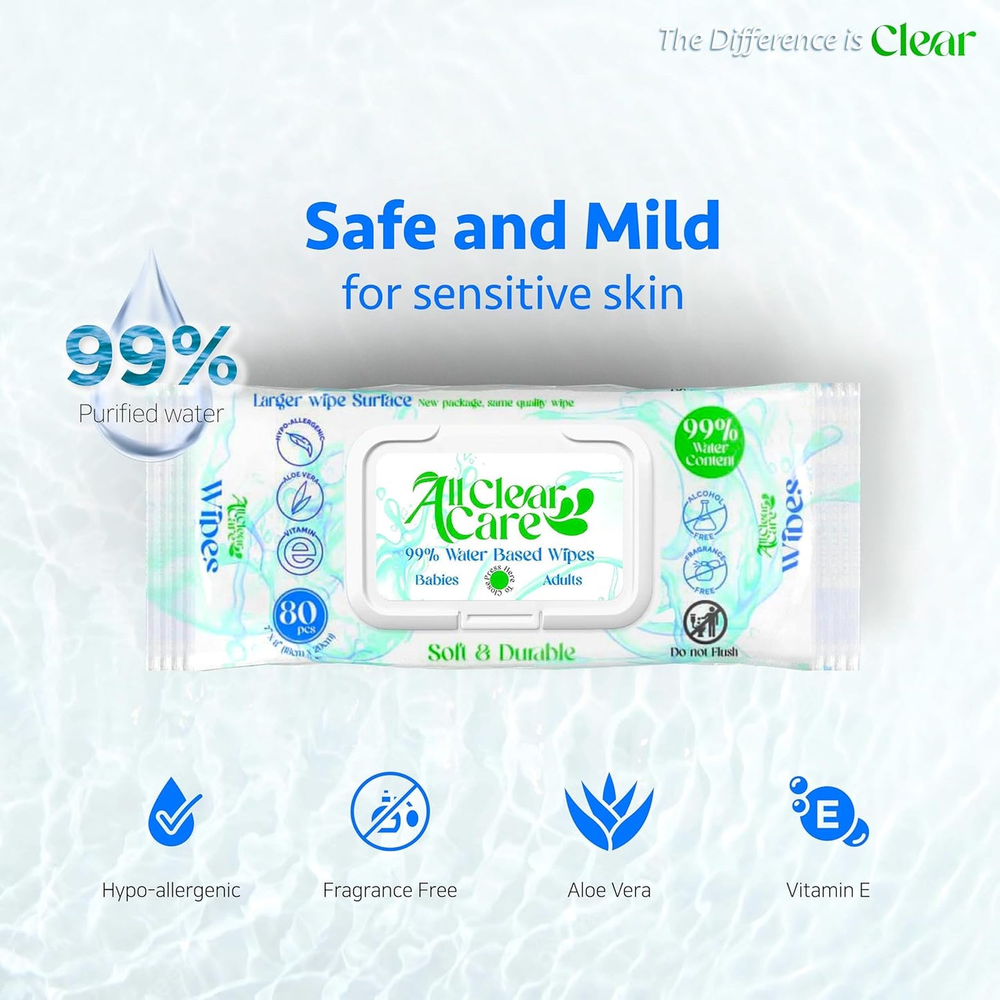 Baby Wipes, Unscented Wipes for Sensitive Skin, Large Soft Durable & 99% Water Based, Gentle &
