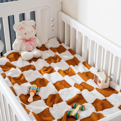 Fleece Baby Blanket for Boys 3D Checkerboard Design, Warm Cozy and Fluffy Infant Newborn Toddler