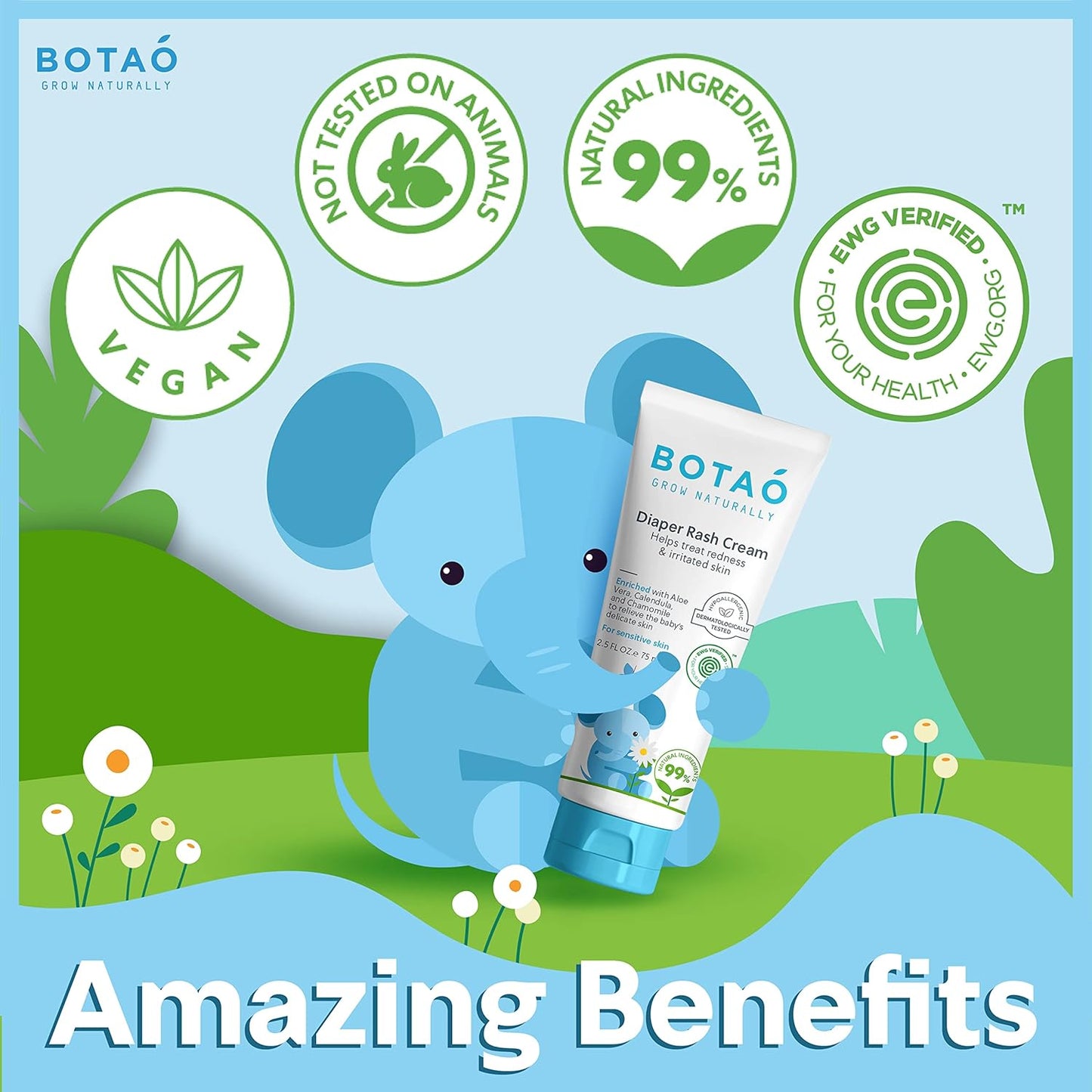 Baby's Natural Diaper Cream | Organic Diaper Cream EWG Verified | Naturally Soothes Baby Rashes |