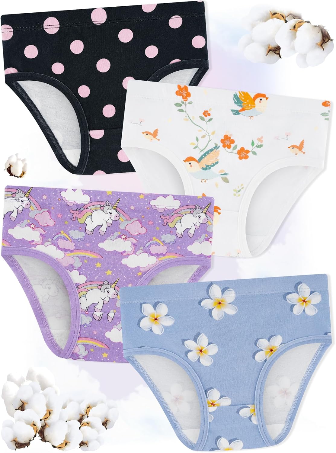 Girls' Underwear,Soft Cotton Tagless Panties for Toddlers' & Little Kids' Comfort,Breathable
