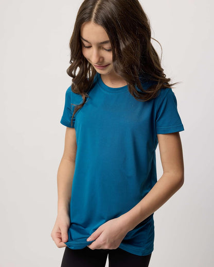 Real Essentials 5 Pack: Girls Short Sleeve Dry-Fit Crew Neck Active Athletic Performance T-Shirt