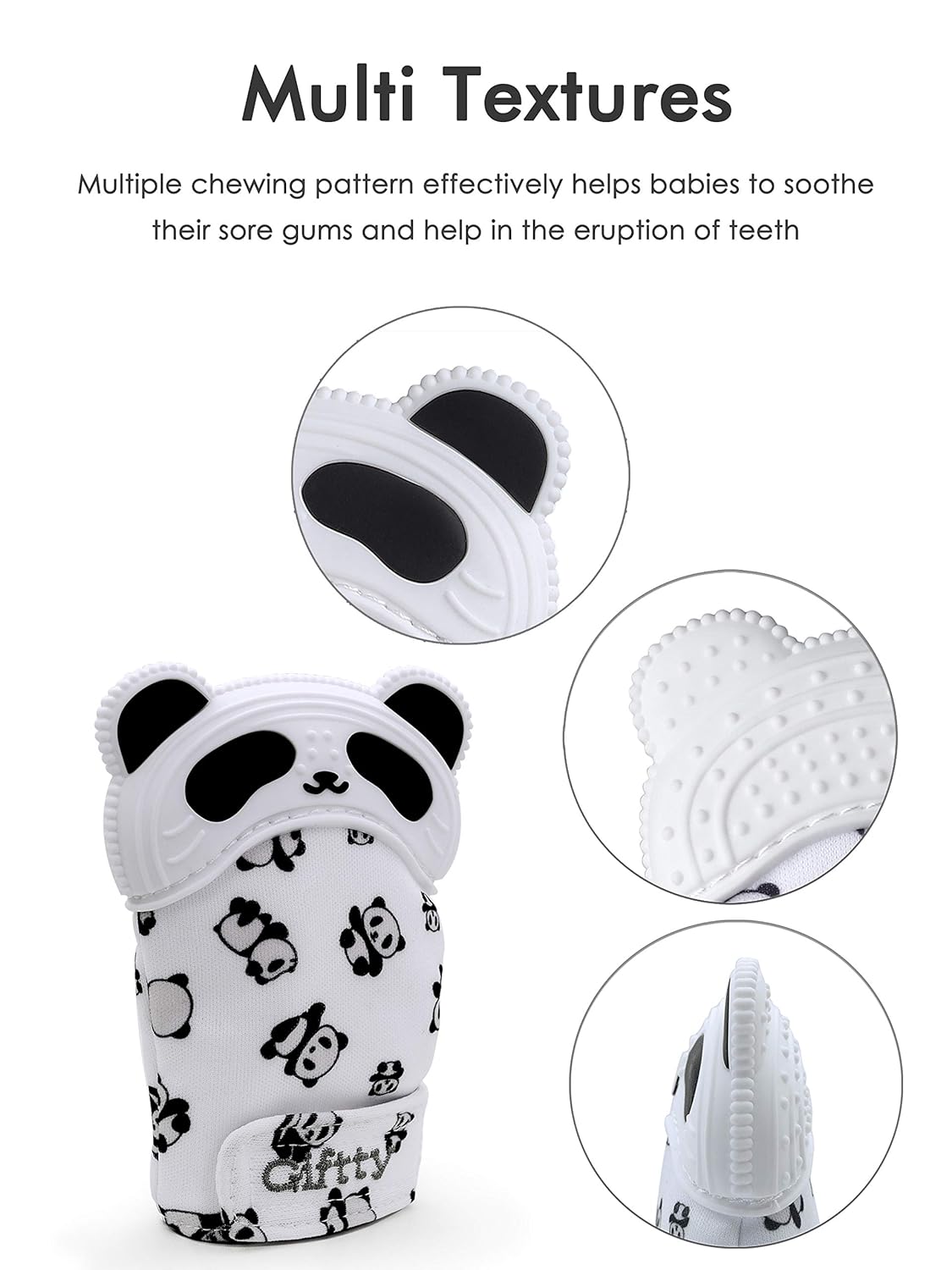 Giftty Baby Teething Mitten Panda Hand Teether Soothing Glove Wearable Teething Toy with Crinkle