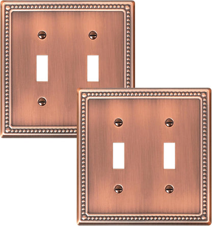 2-Pack Double Toggle Light Switch Cover Plate, Pearls Decorative Dual Switch Plate Covers, Antique