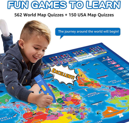 Bilingual Interactive for Kids Talking USA Map World Map for Kids Learning, Geography Toys Games