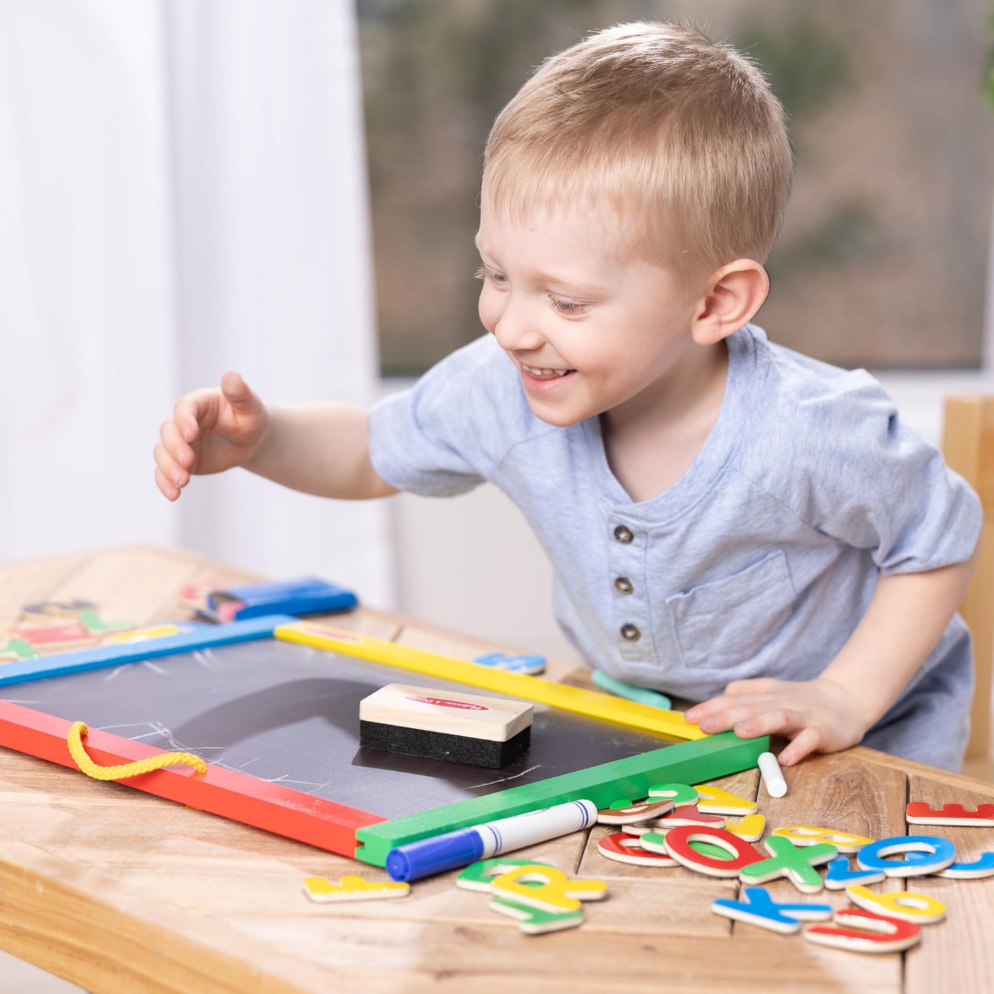 Melissa & Doug Magnetic Chalkboard and Dry-Erase Board with 36 Magnets (Numbers and Uppercase
