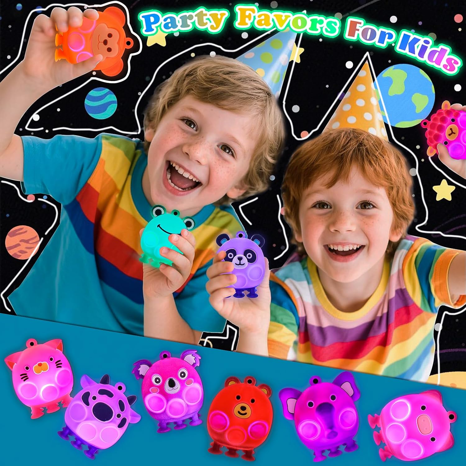 Light Up Animal Pop Fidget Toys, 12 PCS Silicone Suction Toys, Glow Party Favors for Kids, Goodie