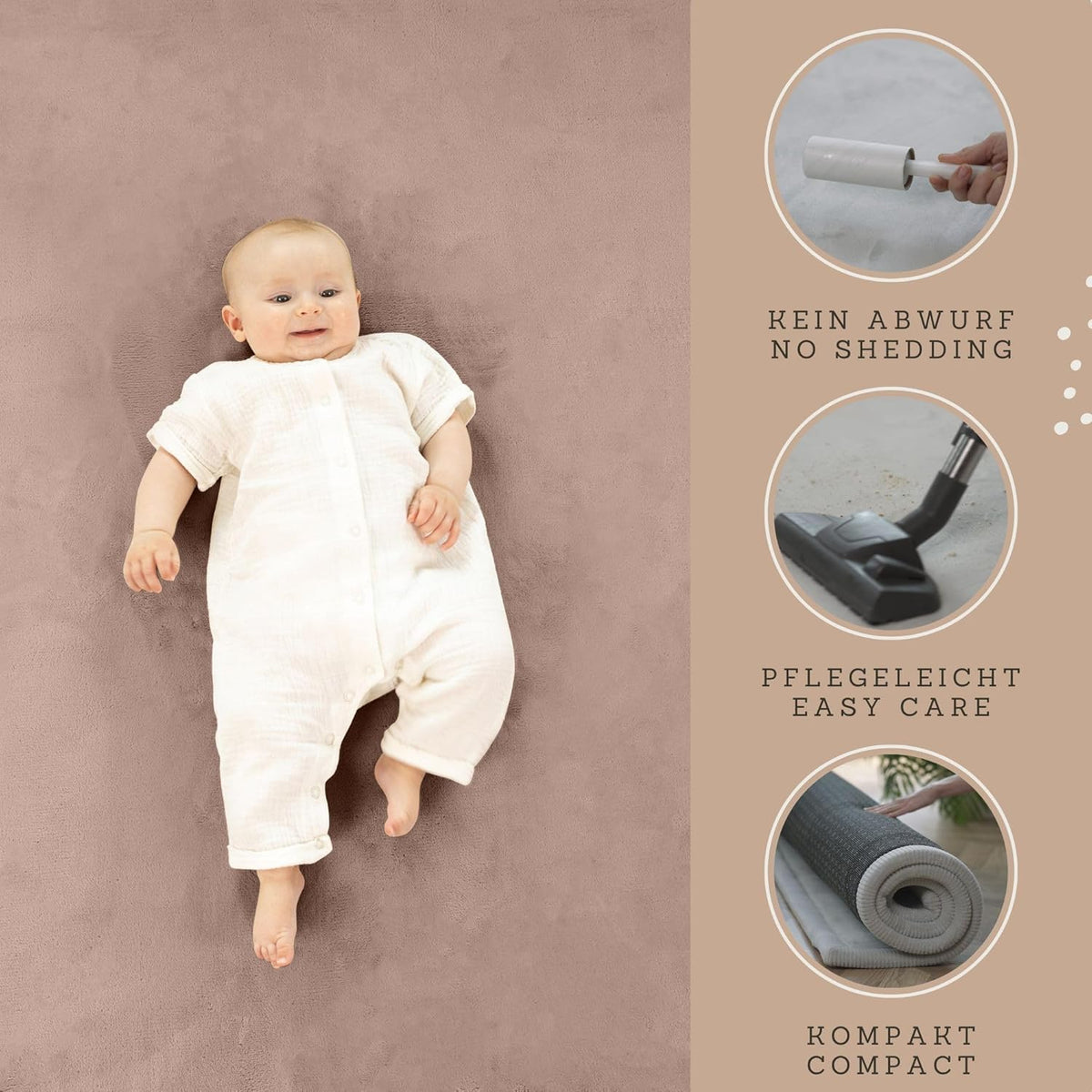 Stylish Coral Velvet Baby Play Mat for Floor 60" x 80" Brown – Soft 1" Thick High-Density Memory