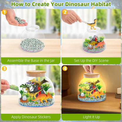 Dinosaur Light Up Terrarium for Boys – DIY Prehistoric Garden with LED | STEM Toy & Craft Gift for
