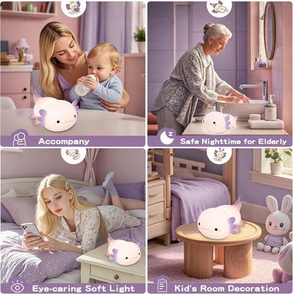 Axolotl Night Light for Kids,Cute Purple Axolotl Lamp,LED Squishy Nursery Nightlight, Food Grade