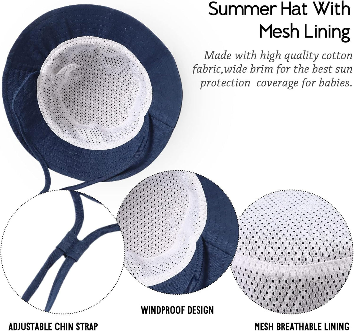 JANGANNSA Cotton Baby Sun Hat Infant Toddler Boys Girls Bucket Hats Summer Sun Protection Kids