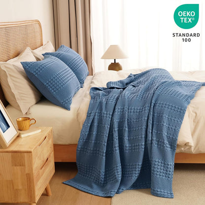 PHF 100% Cotton Waffle Weave Throw Blanket, Soft Lightweight Breathable Cozy Summer Throws for