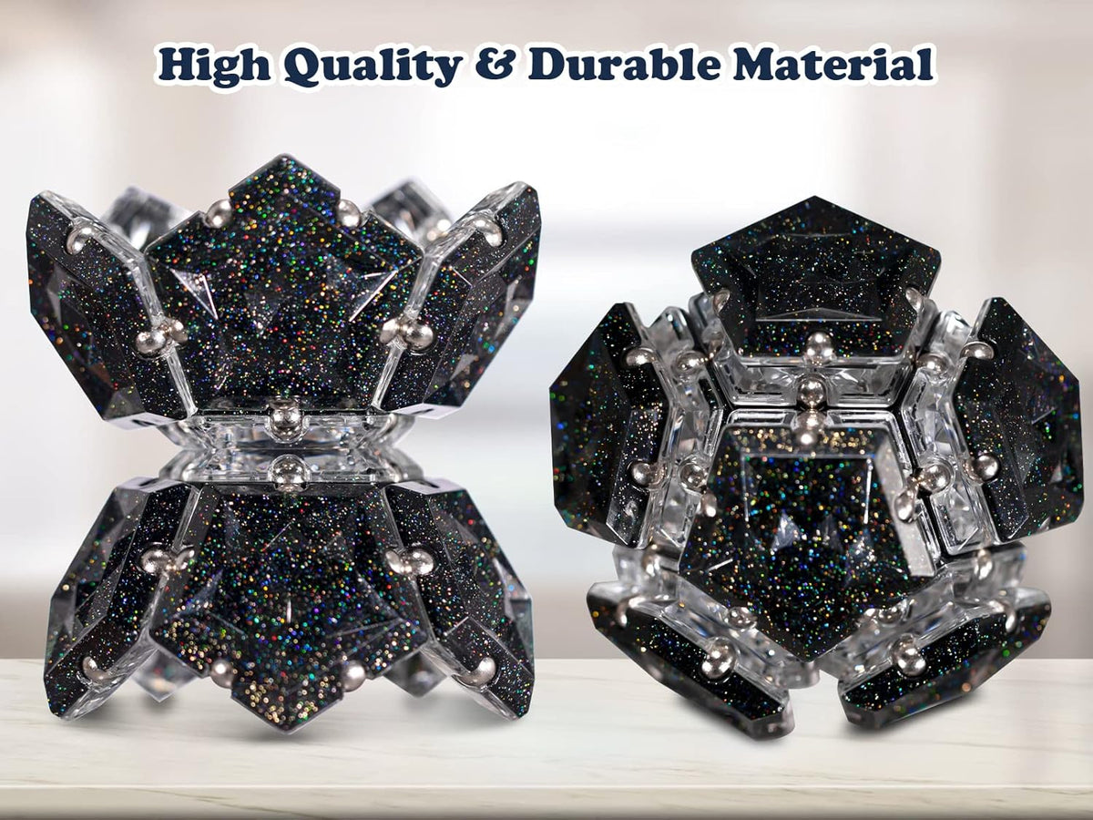 Magnetic Fidget Sphere Magnets Balls - Crystal Black Holographic Glitter - Magnet Fidgets Toy - 12