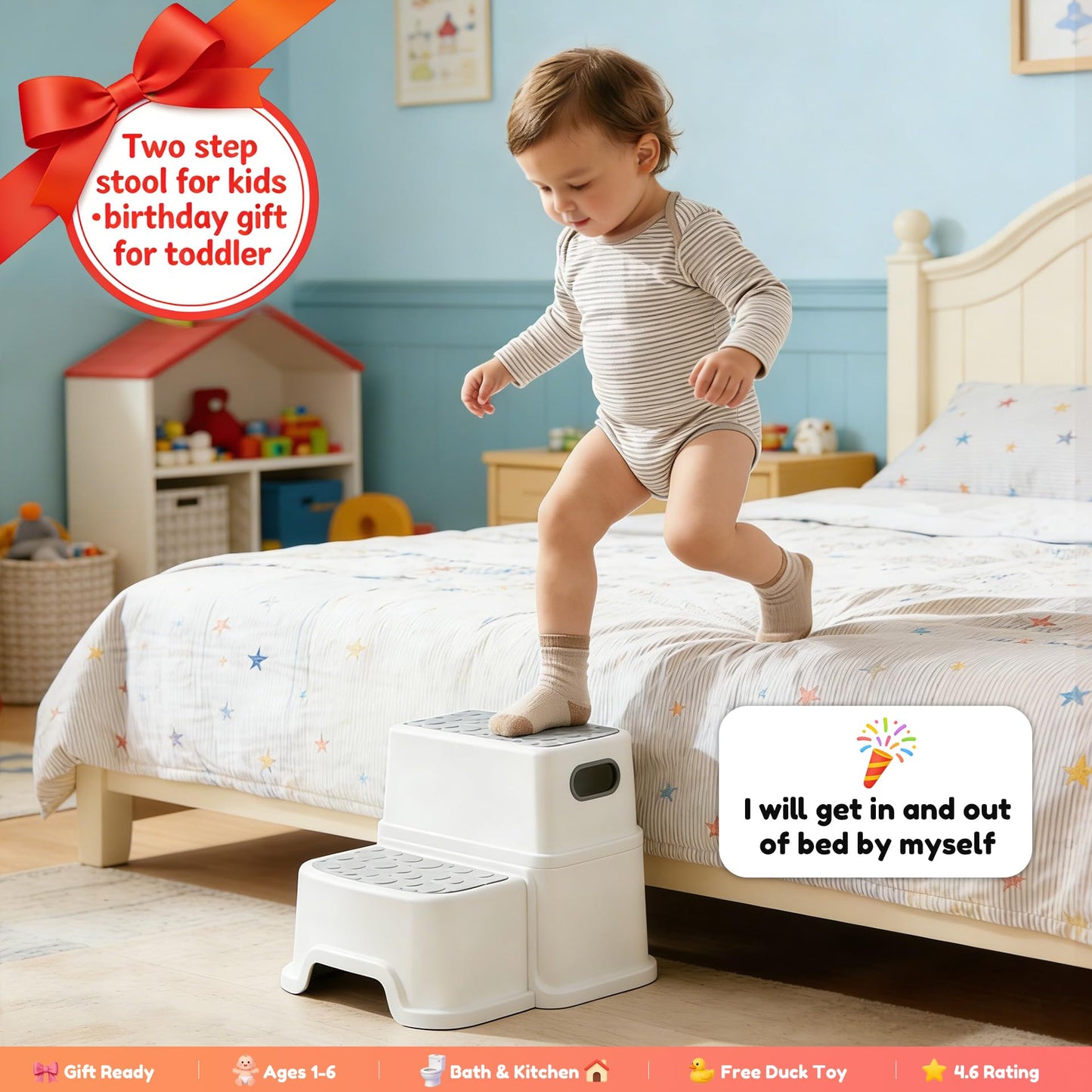 UNCLE WU Toddler Step Stool for Potty Training, Bathroom Sink & Toilet - 2 Step Kids Poop Stool