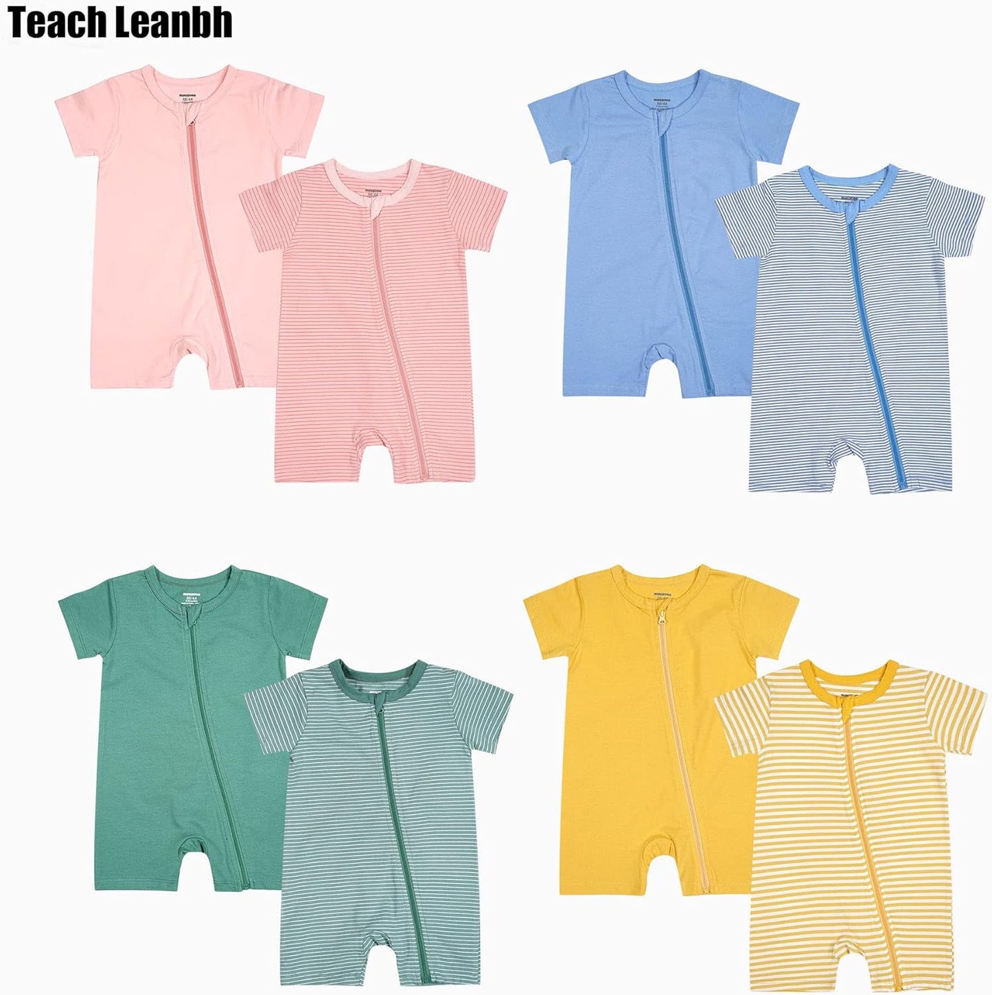Teach Leanbh Baby Boys or Girls 2 Pack Pajamas Cotton Short Sleeve Zipper Romper Jumpsuits Sleep