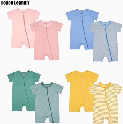 Teach Leanbh Baby Boys or Girls 2 Pack Pajamas Cotton Short Sleeve Zipper Romper Jumpsuits Sleep