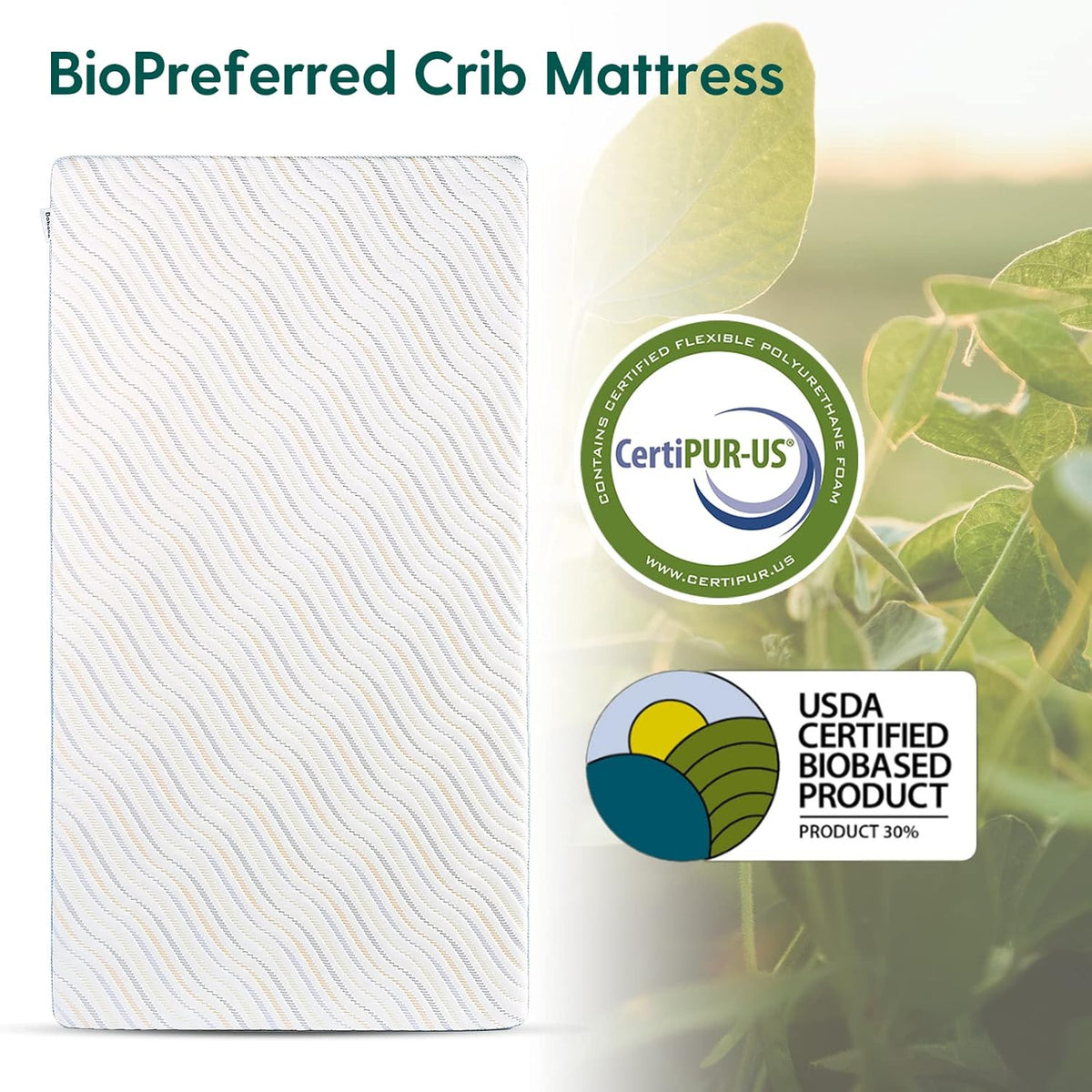 BABELIO Biobased Crib and Toddler Mattress Dual-Sided, CertiPUR-US, Removable Waterproof and