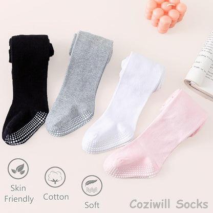 Baby Tights Non Slip Toddler Stockings Tights with Grippers Seamless Soft Cotton Knit Leggings
