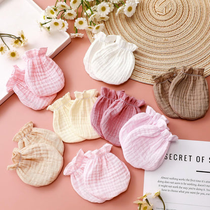8 Pairs Newborn Baby Muslin Mittens 0-6 Months No Scratch Elastic Wrist Soft Breathable Gloves Bulk