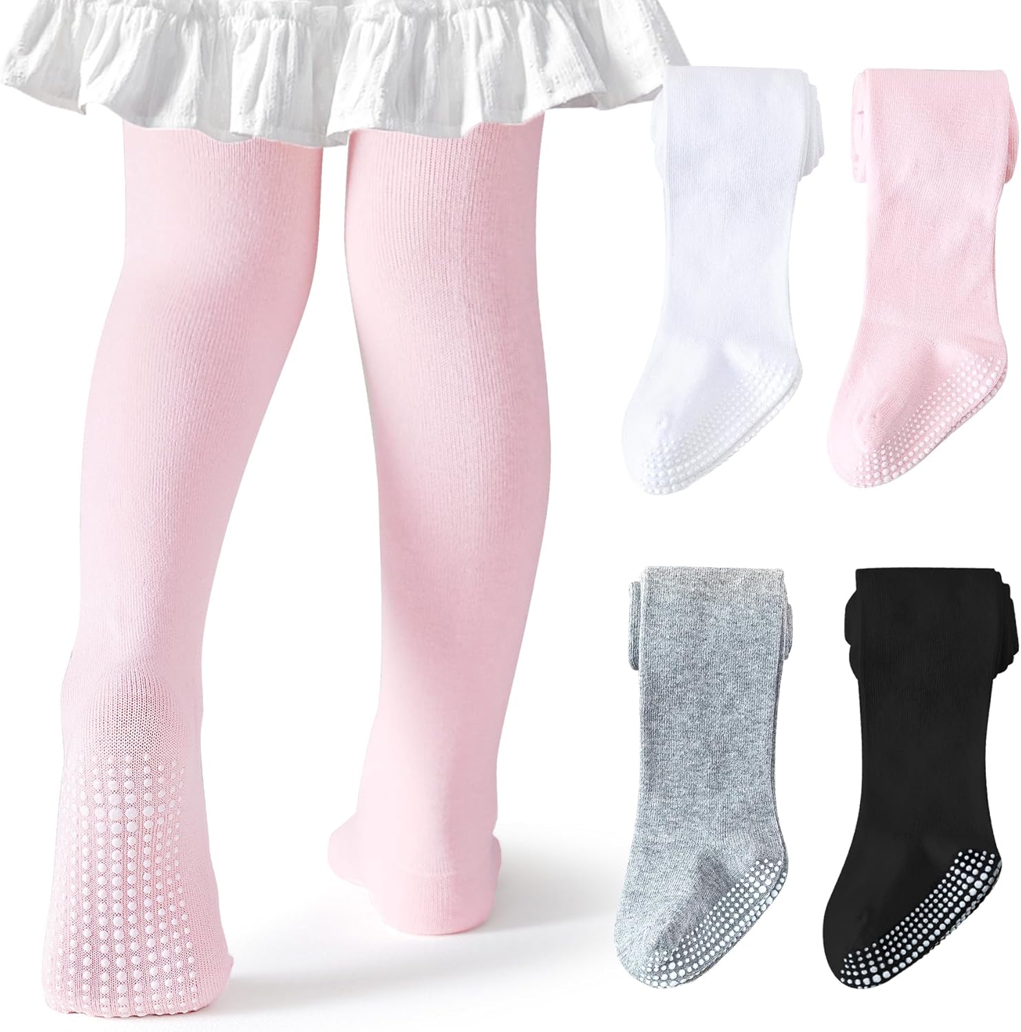 Baby Tights Non Slip Toddler Stockings Tights with Grippers Seamless Soft Cotton Knit Leggings