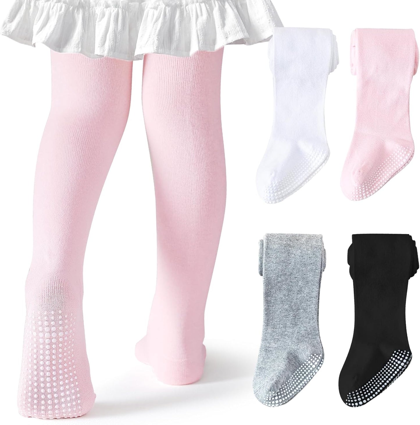 Baby Tights Non Slip Toddler Stockings Tights with Grippers Seamless Soft Cotton Knit Leggings
