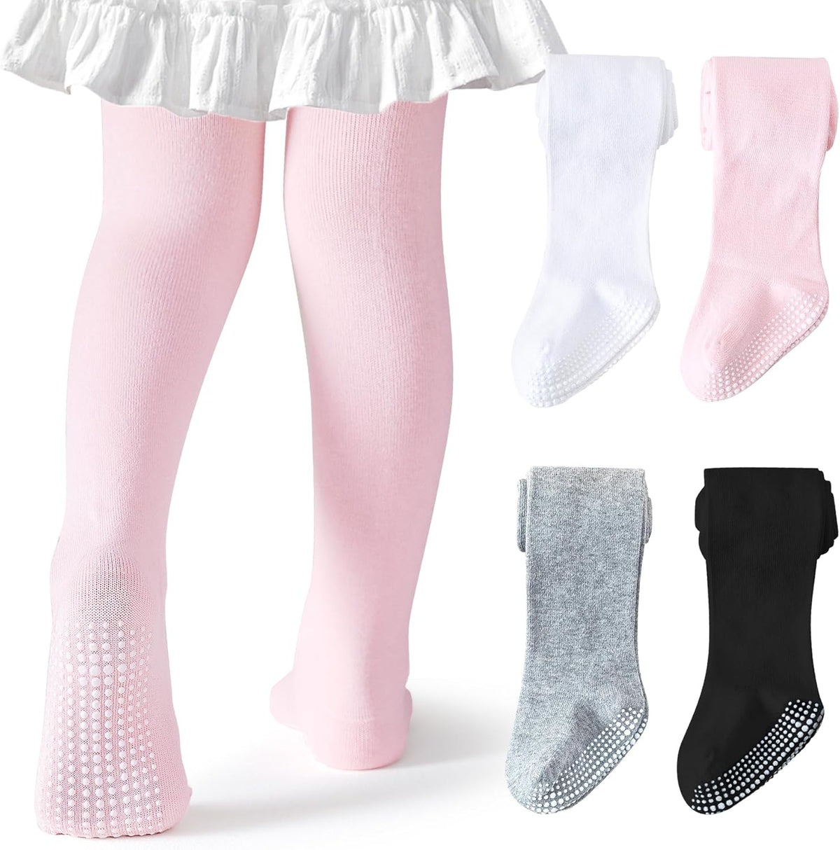 Baby Tights Non Slip Toddler Stockings Tights with Grippers Seamless Soft Cotton Knit Leggings