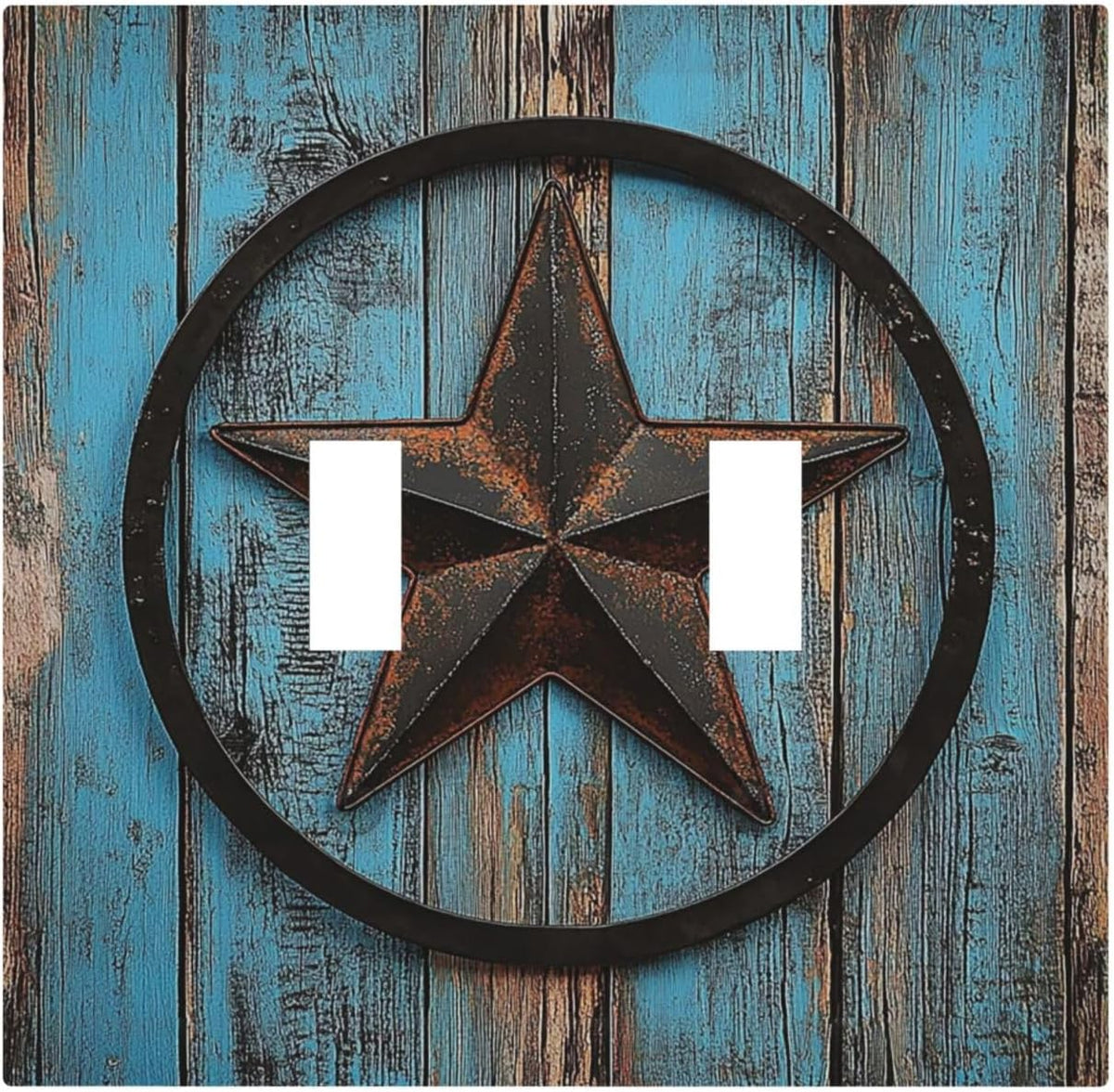 Decorative Switch Plates Rustic Wood Country Barn Texas Star On Teal 2 Gang Double Toggle Outlet