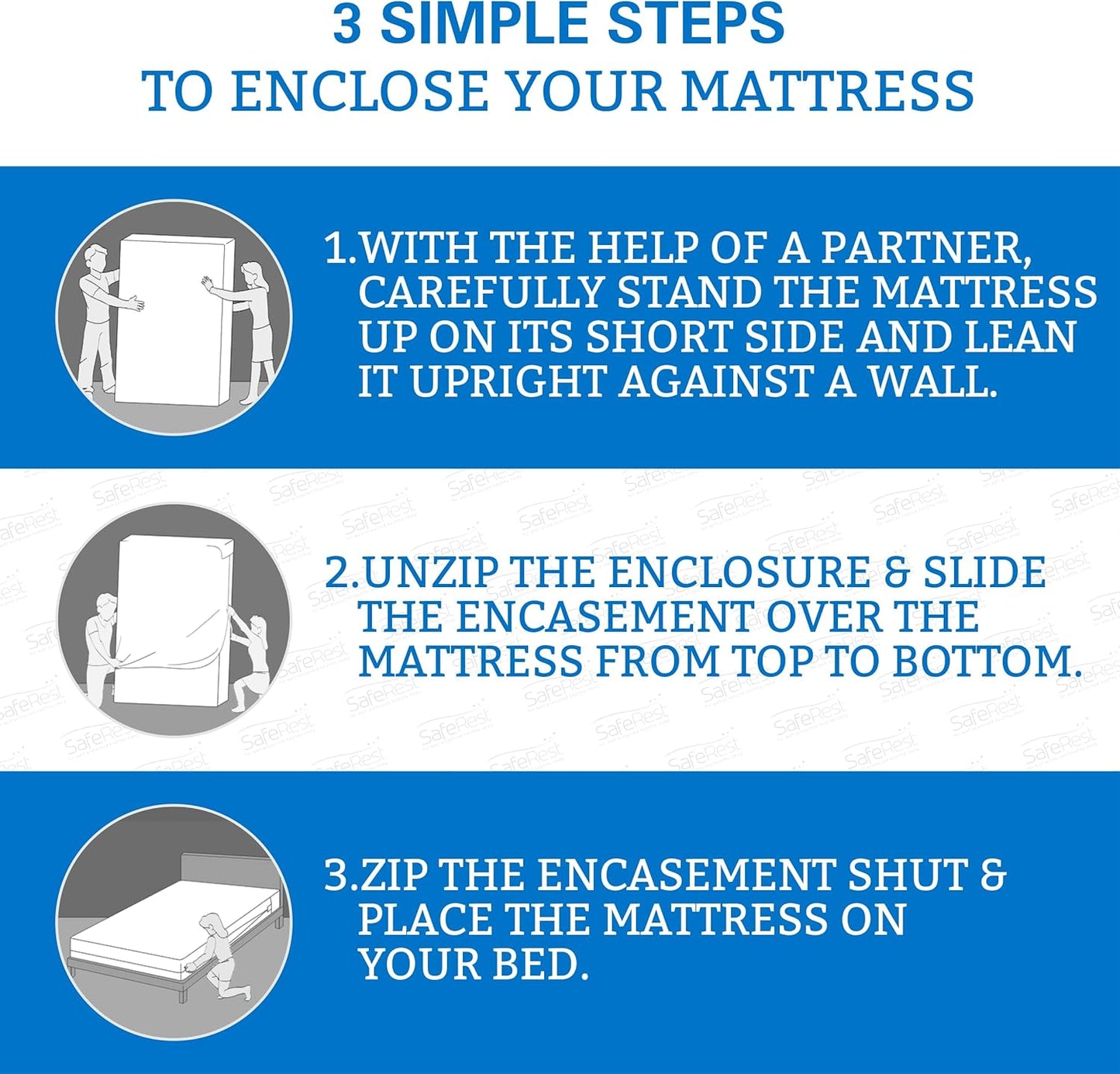 SafeRest Zippered Mattress Protector - Premium 6-9 Inch Waterproof Mattress Cover for Bed