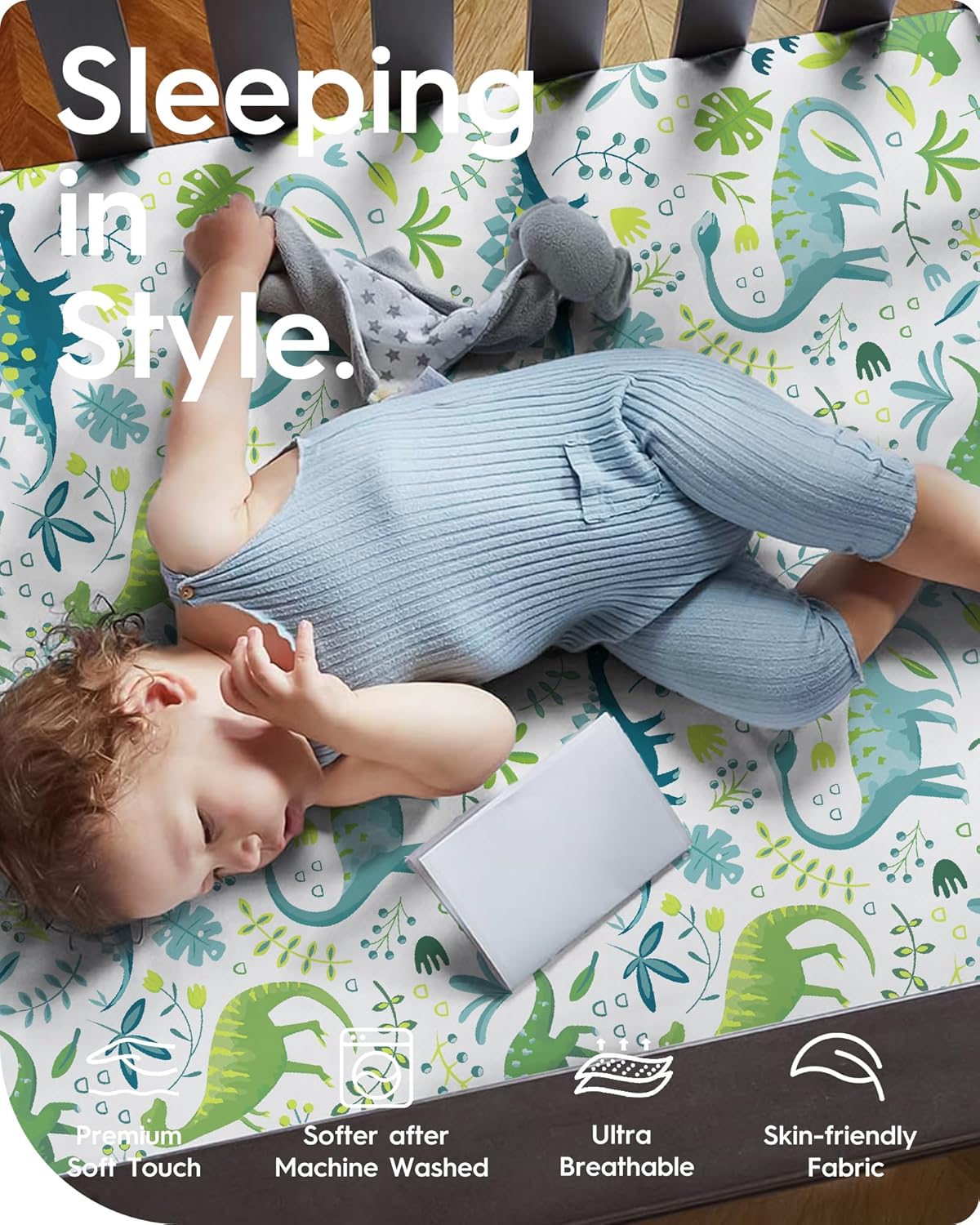 Dinosaur Crib Sheets for Boys, Premium Soft Crib Mattress Fitted Sheet, Ultra Breathable Baby