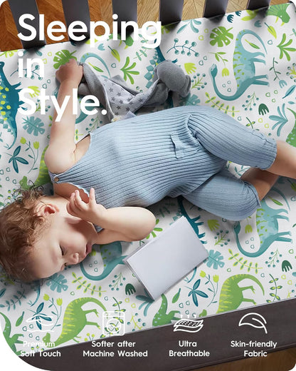 Dinosaur Crib Sheets for Boys, Premium Soft Crib Mattress Fitted Sheet, Ultra Breathable Baby