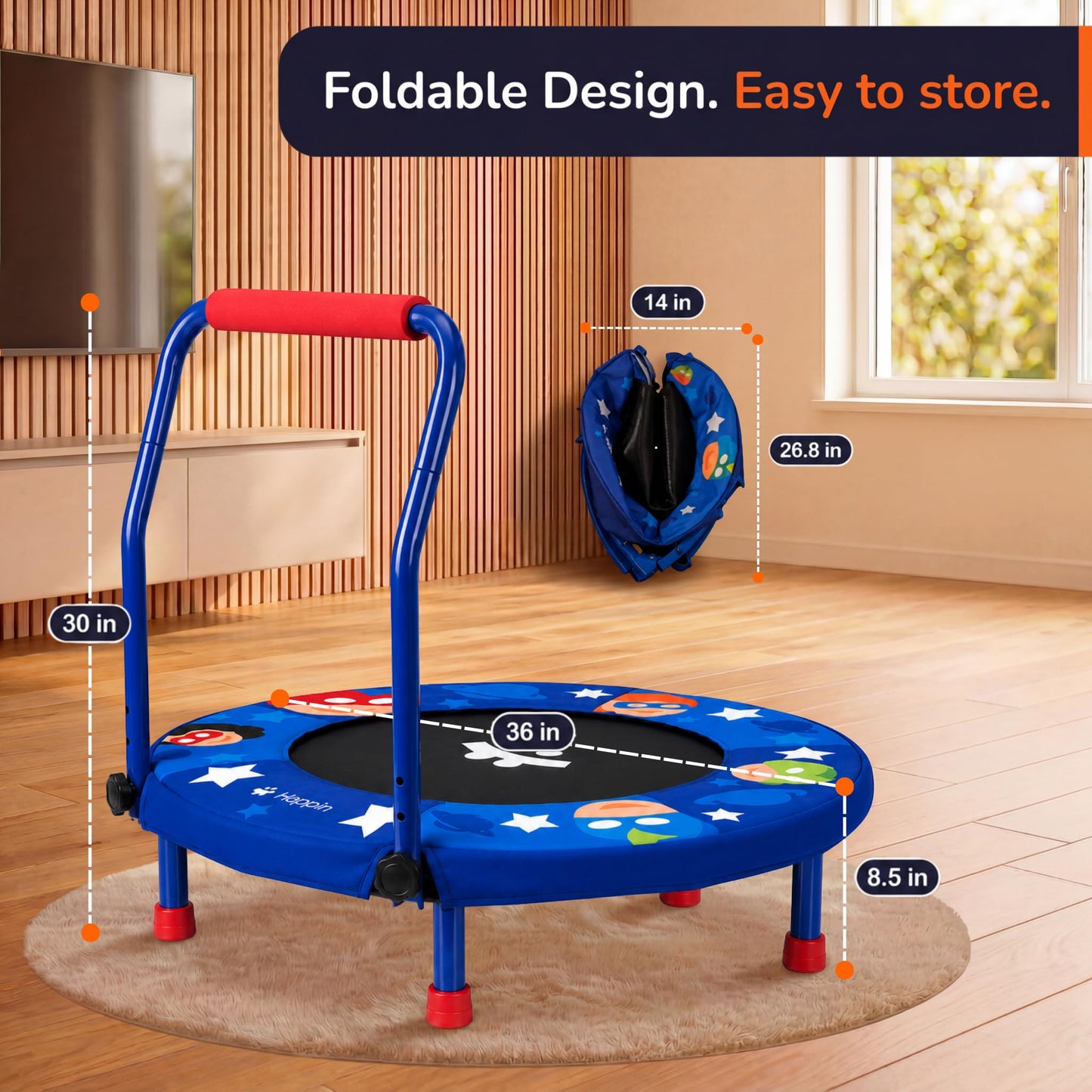 Happin® 36'' Toddler Trampoline Indoor, Foldable Mini Trampoline for Kids Ages 2-6, ASTM Certified