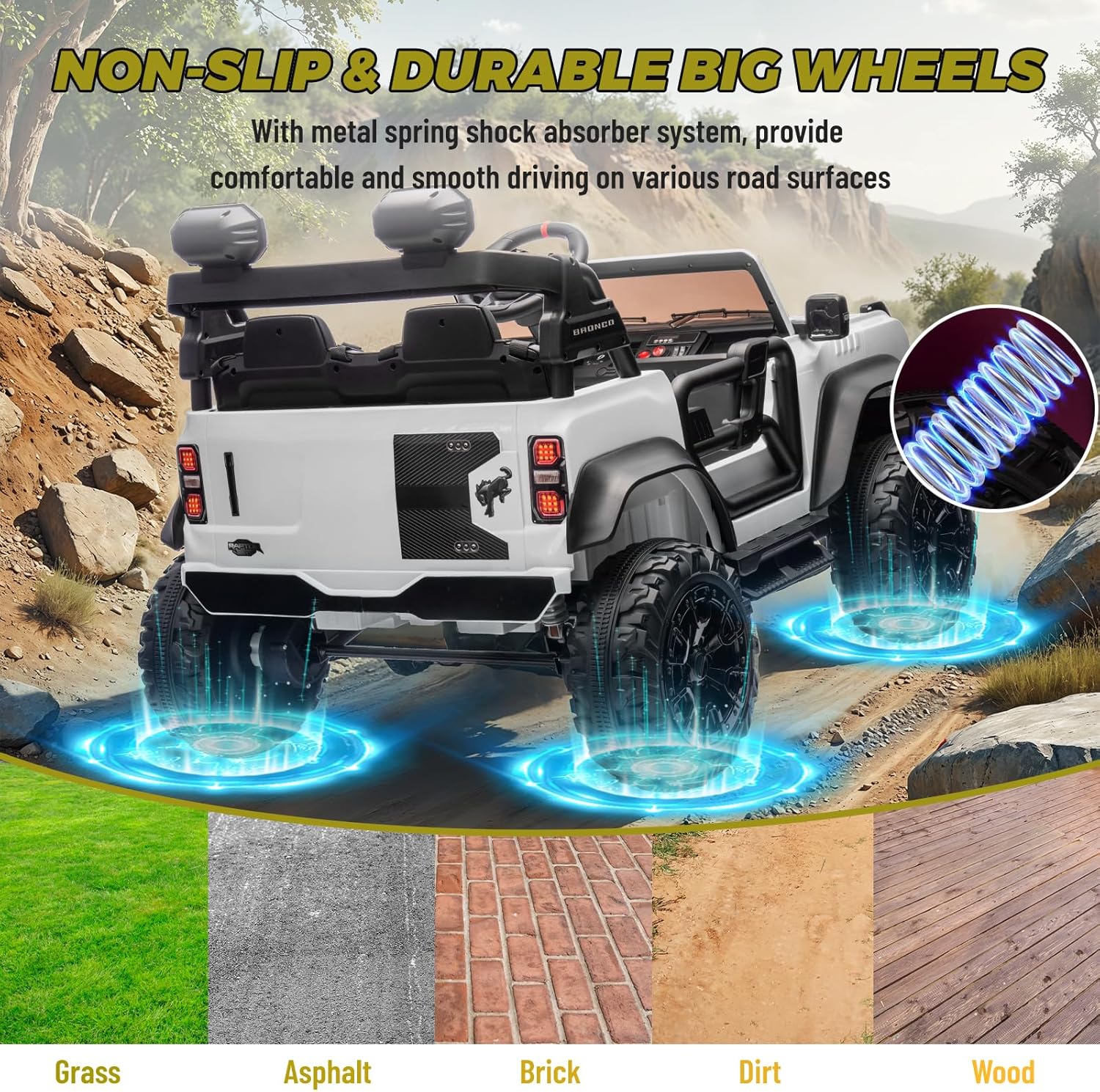 ENYOPRO 24V Ride On Toys for Big Kids, Licensed Ford Bronco Raptor 2-Seater Electric Car w/Remote