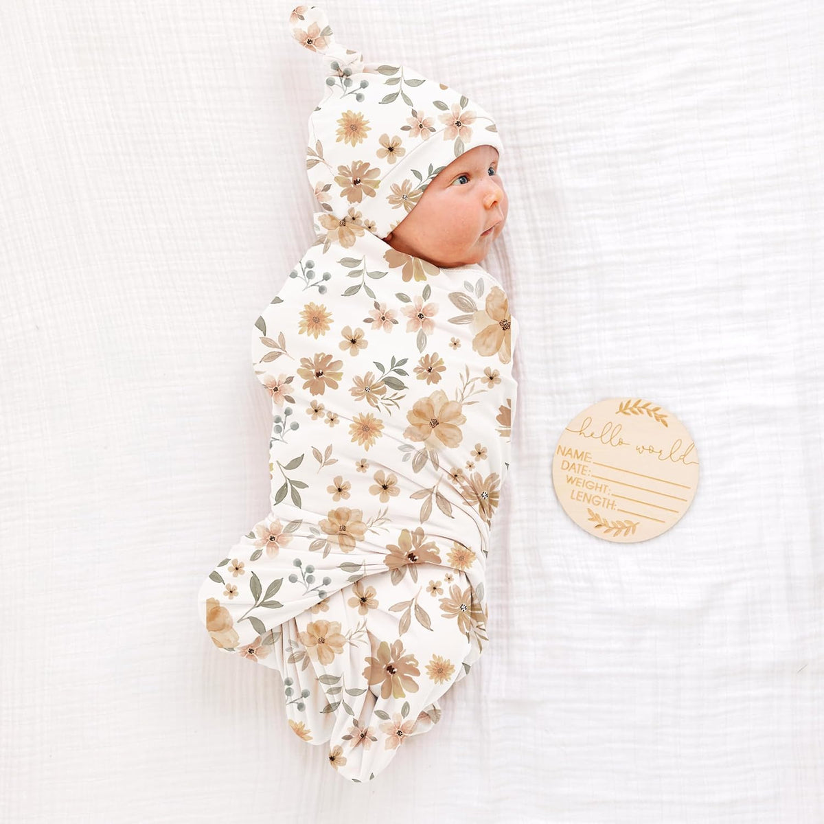 Konssy Baby Girl Newborn Receiving Blanket with Matching Headband and Beanie Set Baby Swaddle